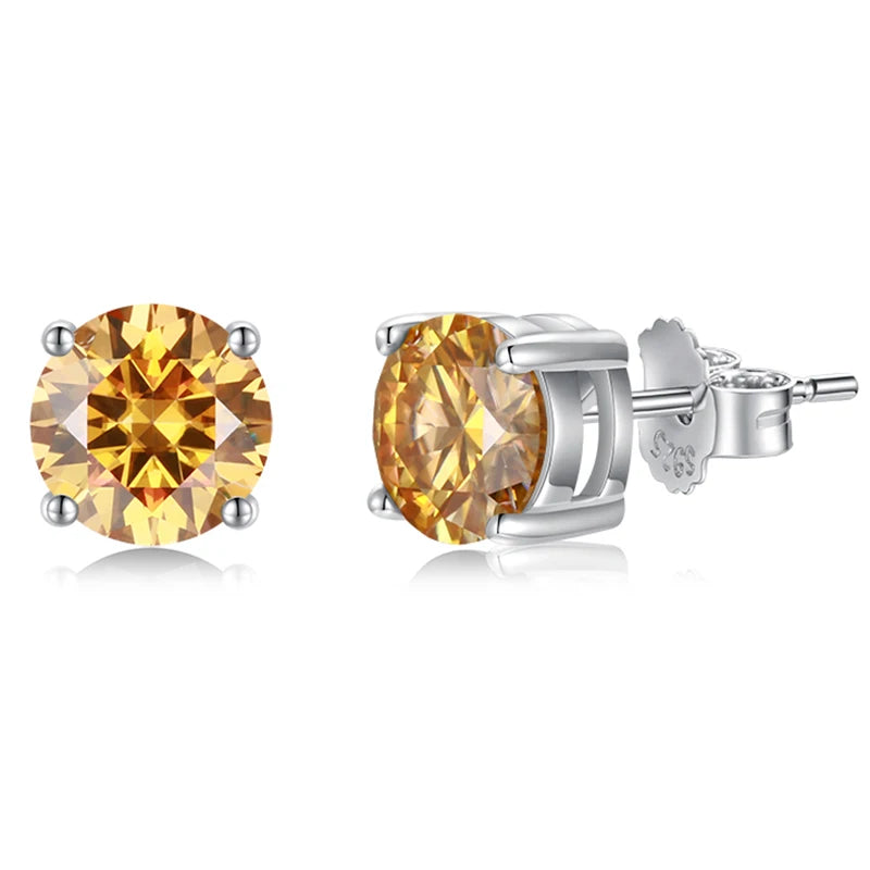 Colored Moissanite Earrings. 2.0 Carat. 18K White Gold Plated Silver.