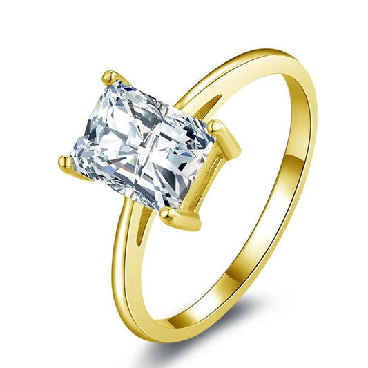 10K Yellow Gold Engagement Rings. 6*8mm Radiant Cut Genuine Moissanite.