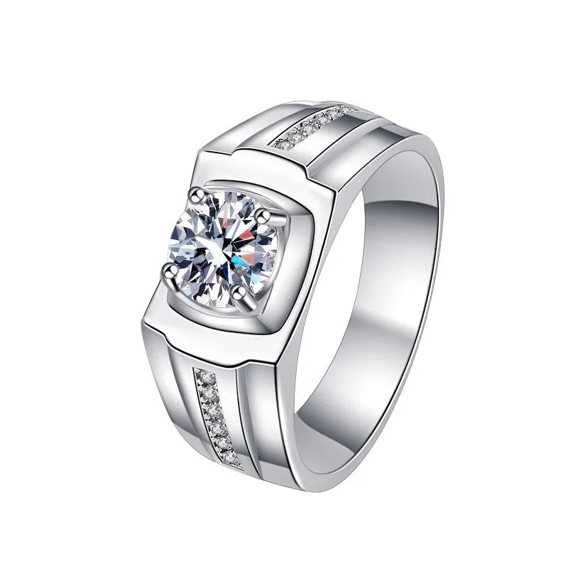 Shop For Men's Moissanite Rings. 1.0 Carat. Platinum-Plated Silver.