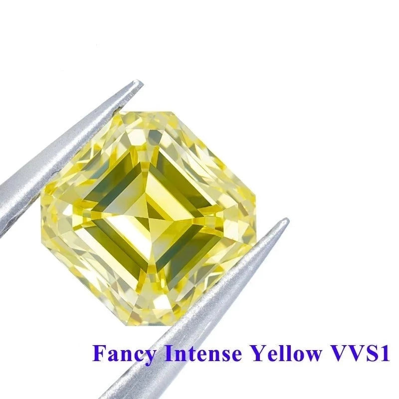 Loose Lab Diamond. Fancy Intense Yellow. 1.21 Carat. VVS1 Asscher Cut.