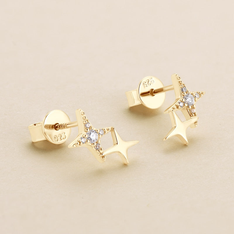 Star Shape. Elegant Moissanite Stud Earrings.