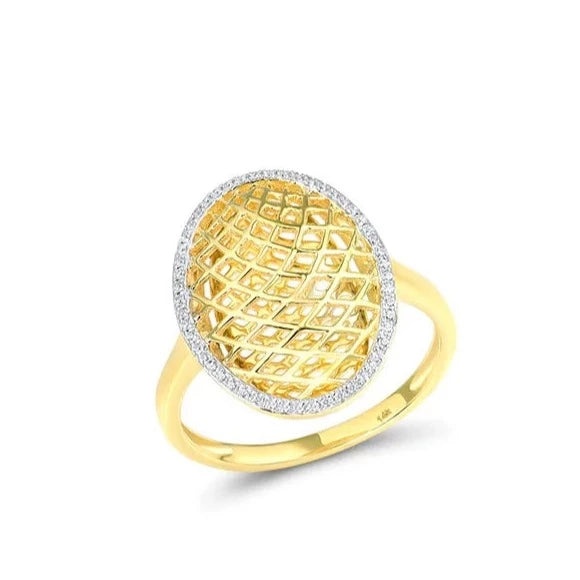 Luxury Yellow Gold Diamond Rings. Oval Shaped 14K Gold Rings.
