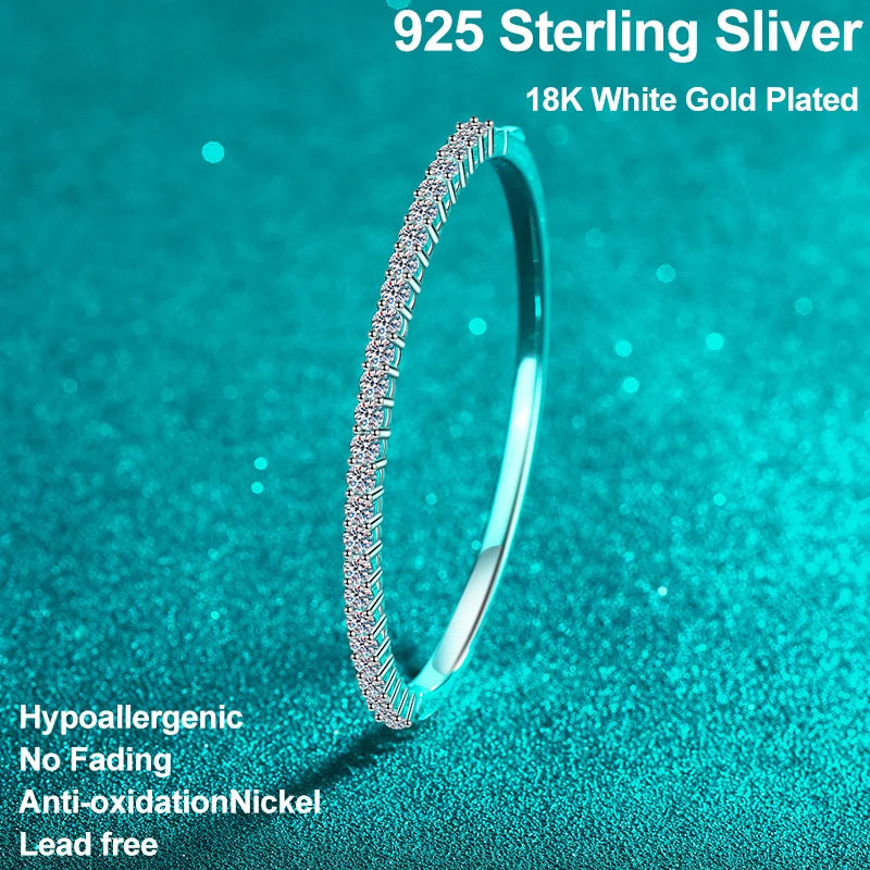 Moissanite Bracelet 2.5mm - 3mm. Platinum Plated Silver.