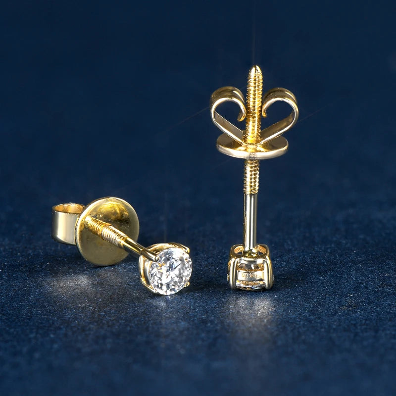 Gold Stud Earrings. 3mm Moissanite Earrings. 0.20 Carat.