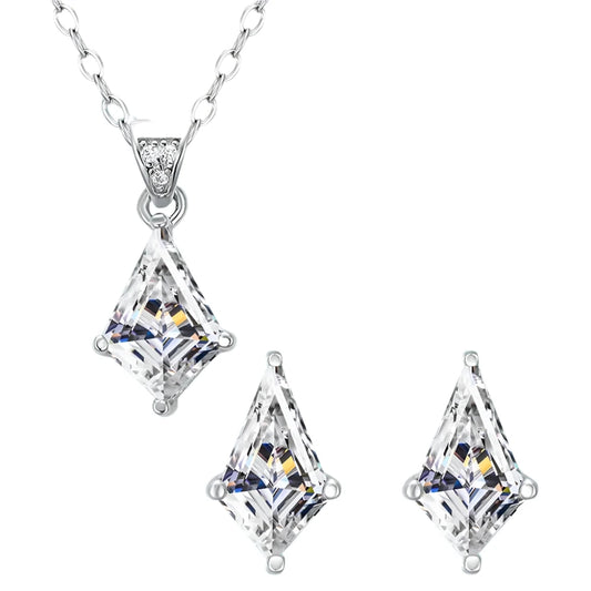 Genuine Moissanite Jewelry Set. Pendant Necklace, Earrings.
