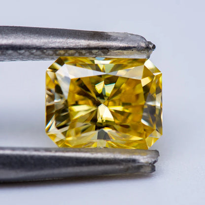 Loose Moissanite. Lemon Yellow Blue Color. Radiant Cut. 0.50 To 5.0 Carat.