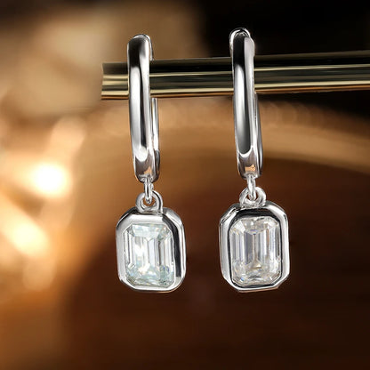 0.80 To 2.0 Carat Emerald Shape Moissanite Drop Earrings.
