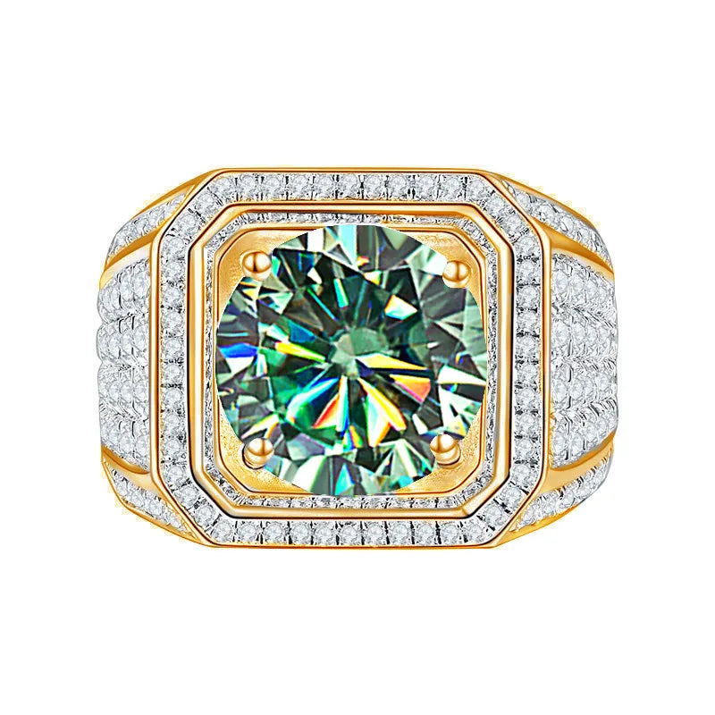 Luxury Colored Moissanite Men Rings. 1.0 - 2.0 Carat. 18K Gold Plated Silver.