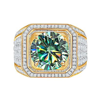 Luxury Colored Moissanite Men Rings. 1.0 - 2.0 Carat. 18K Gold Plated Silver.