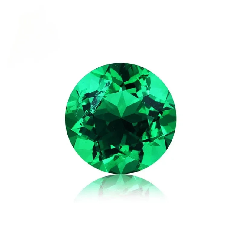 Lab Grown Emerald Diamond. Hand-cut Columbia Emeralds. Round Shape.