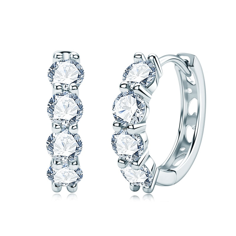 Moissanite Hoop Earrings. 2.40 Carat. Platinum Plated Silver.