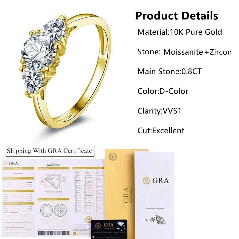 Elegant Gold Engagement Rings. 0.80 Carat Genuine Moissanite. D VVS1.