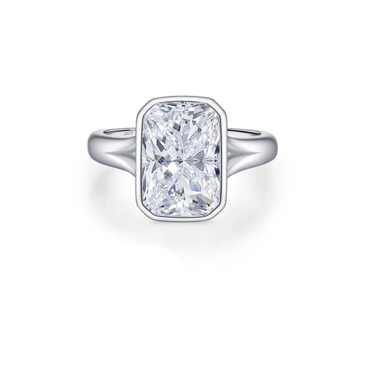4.50CT D Color Rectangular Moissanite Solitaire Ring in 925 Silver