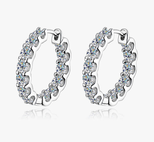 Moissanite Hoop Earrings. Platinum Plated Silver