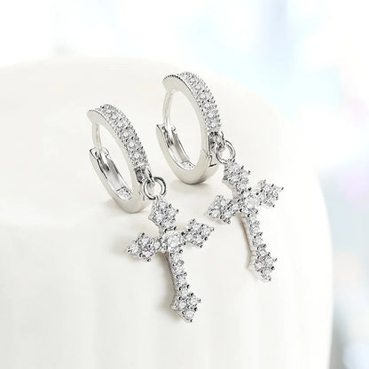 Cross-Shaped Earrings. Moissanite Hoop Earrings. D VVS1,