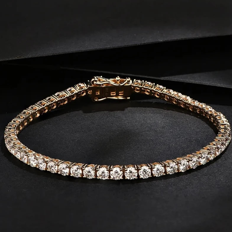 Gold Tennis Bracelets. Genuine Moissanite Tennis Bracelets.