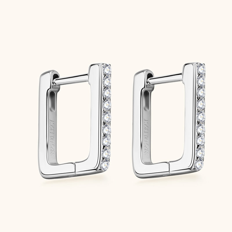 Square Shaped Moissanite Earrings. 18K Gold Plated Silver