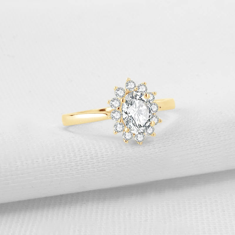 10K Gold Elegant Moissanite Ring, Oval/Marquise Cut.