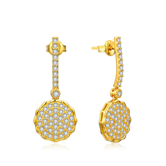 Luxury Moissanite Earrings. White - Yellow Gold Plated Silver Jewelry.