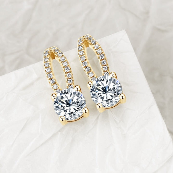 Luxury, Genuine Moissanite Earrings. 18K Gold Plated Silver.