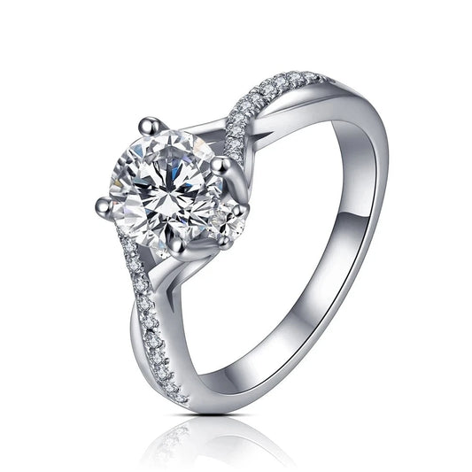 Moissanite Diamond Engagement Ring. 18K Gold Plated Silver Jewelry.