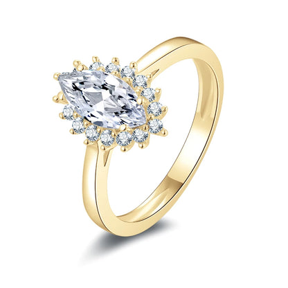 10K Gold Elegant Moissanite Ring, Oval/Marquise Cut.