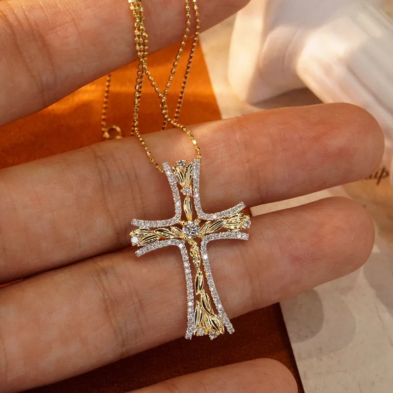 Luxury Natural Diamond Cross Pendant Necklace.