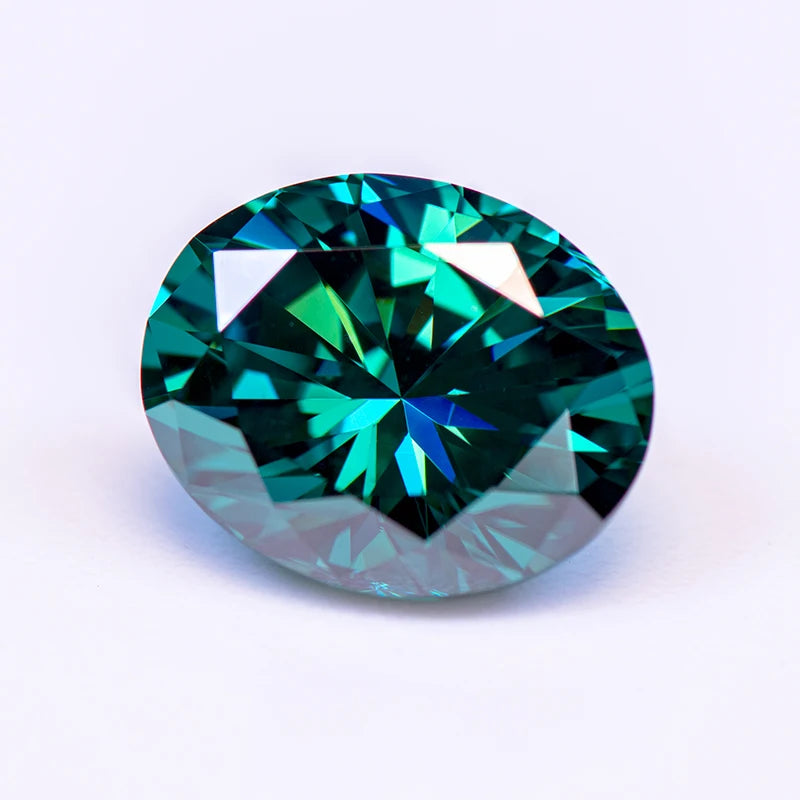 Loose Moissanite Stone. Emerald Green Color. Oval Cut. 1.0 To 5.0 Carat.