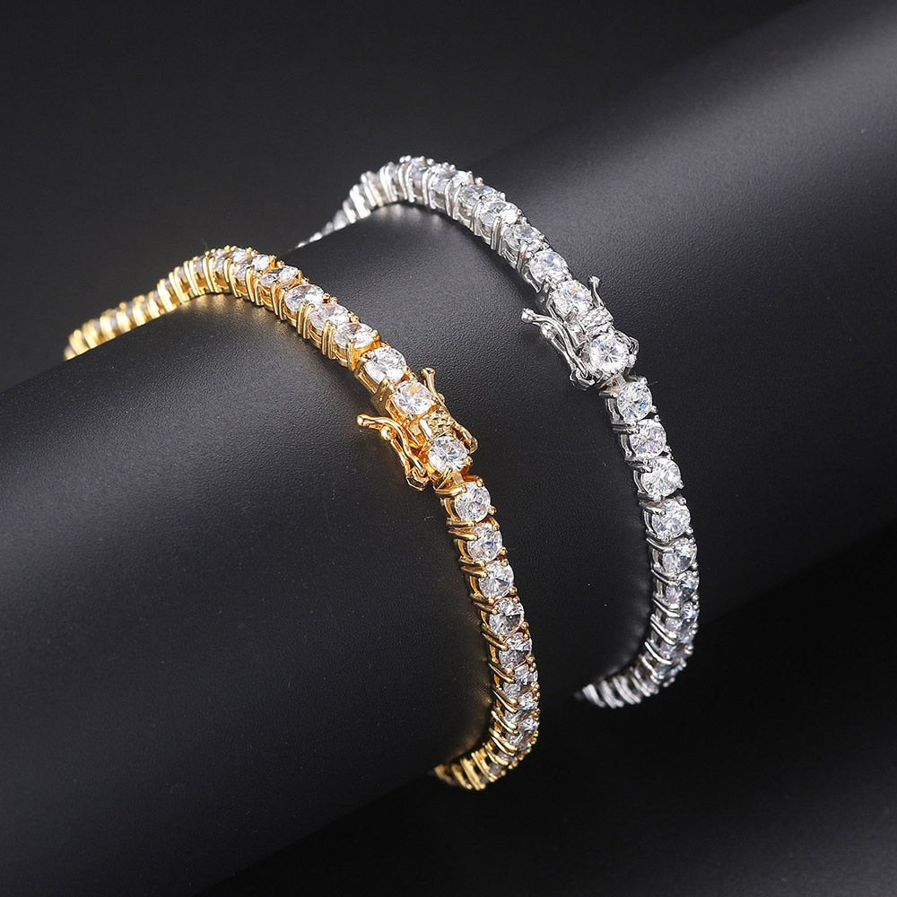 Luxury Moissanite Tennis Bracelets. D VVS1. 18K Yellow or White Gold Plated Silver.