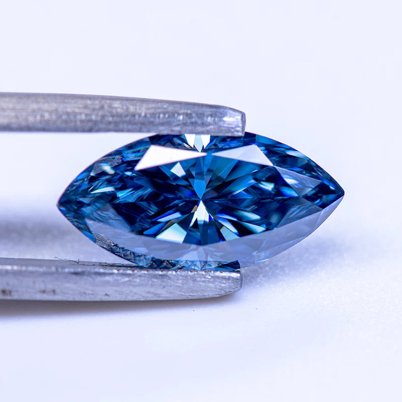 Moissanite Gem. Royal Blue Color. Marquise Cut. 1.0 To 3.0 Carat.