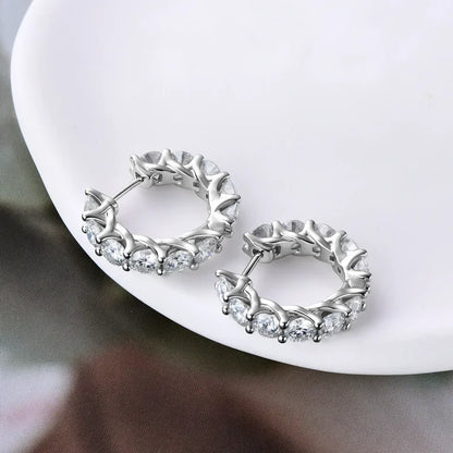 Moissanite Hoop Earrings for Women. Total 7.20 Carat. 4mm Moissanites.