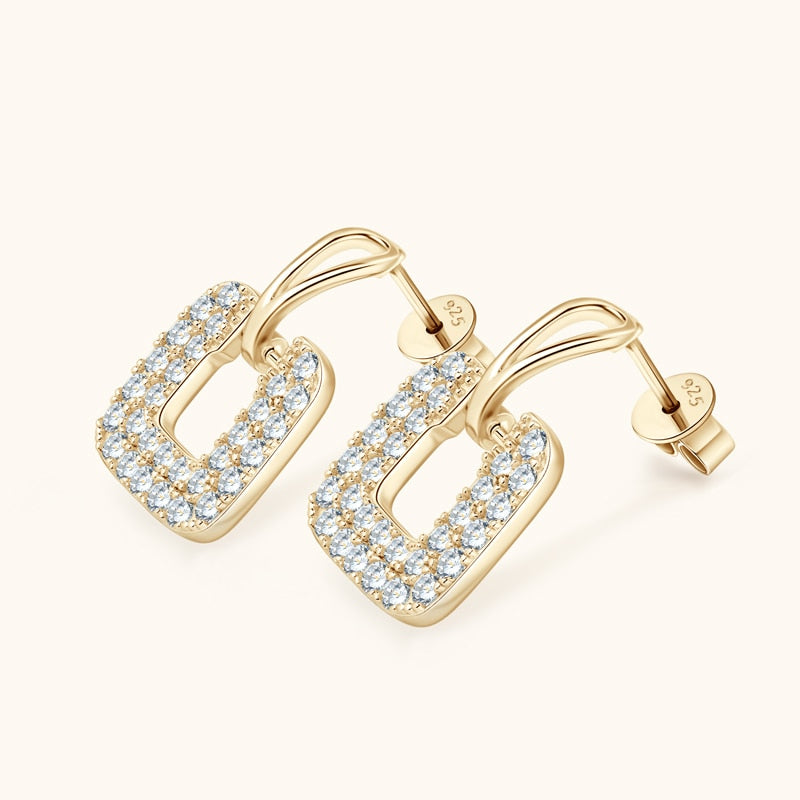 Luxury Square Moissanite Earrings 18K Gold Plated Silver