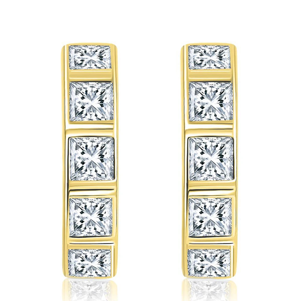 Princess Cut Moissanite Earrings. Total 1.50 Carat.18K Gold Plated Silver