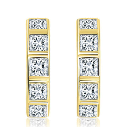 Princess Cut Moissanite Earrings. Total 1.50 Carat.18K Gold Plated Silver