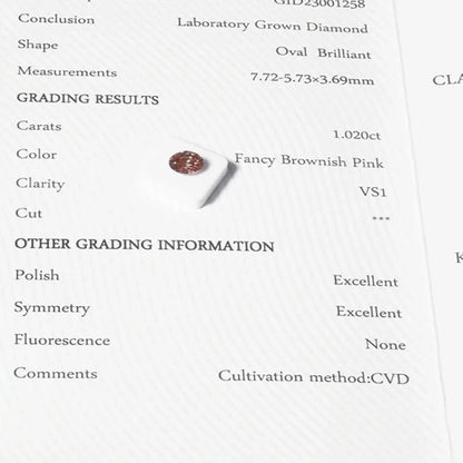 Loose Diamond. Fancy Brownish Pink. 1.0 Carat. VS. Lab-Grown Diamond.