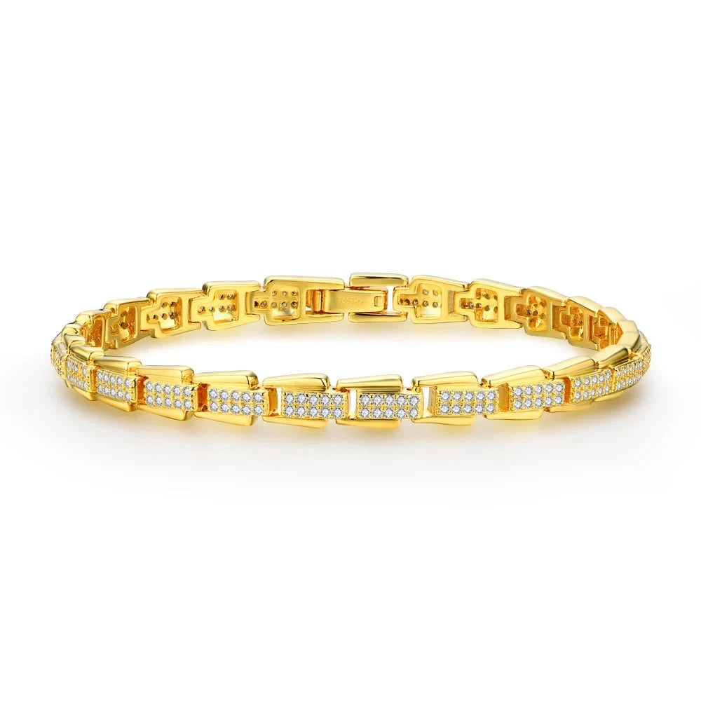 Elegant Moissanite Bracelet For Women. 18K Gold Plated Silver Jewelry.