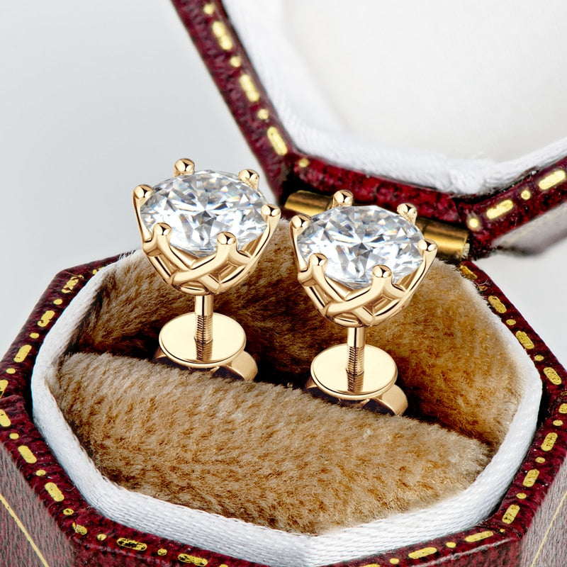 Genuine Gold Moissanite Earrings. Total 1.0 - 2.0 Carat. D VVS1.