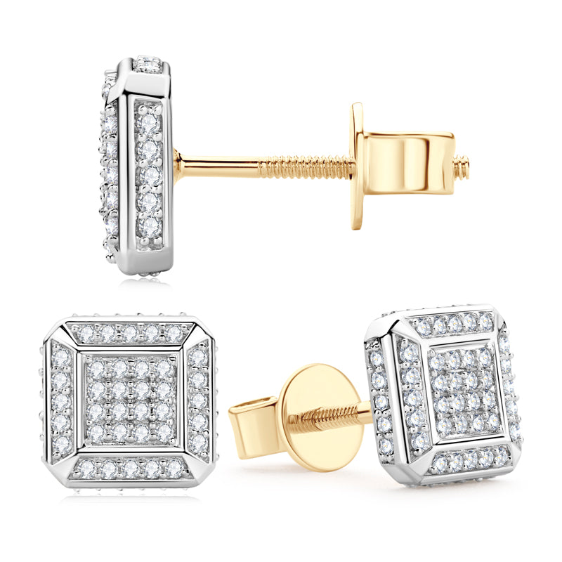 Luxury Moissanite Stud Earrings. D VVS1. 10K Yellow Gold.