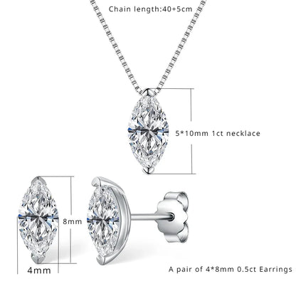 Genuine Moissanite Jewelry Set. Pendant Necklace, Earrings.
