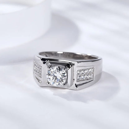 Moissanite Diamond Men Rings. 1.0 Carat. D VVS1. Gold Plated Silver.