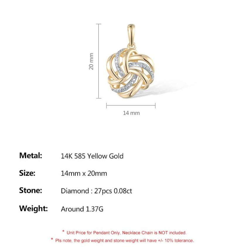 Yellow Gold Pendant For Women With Natural White Diamonds.