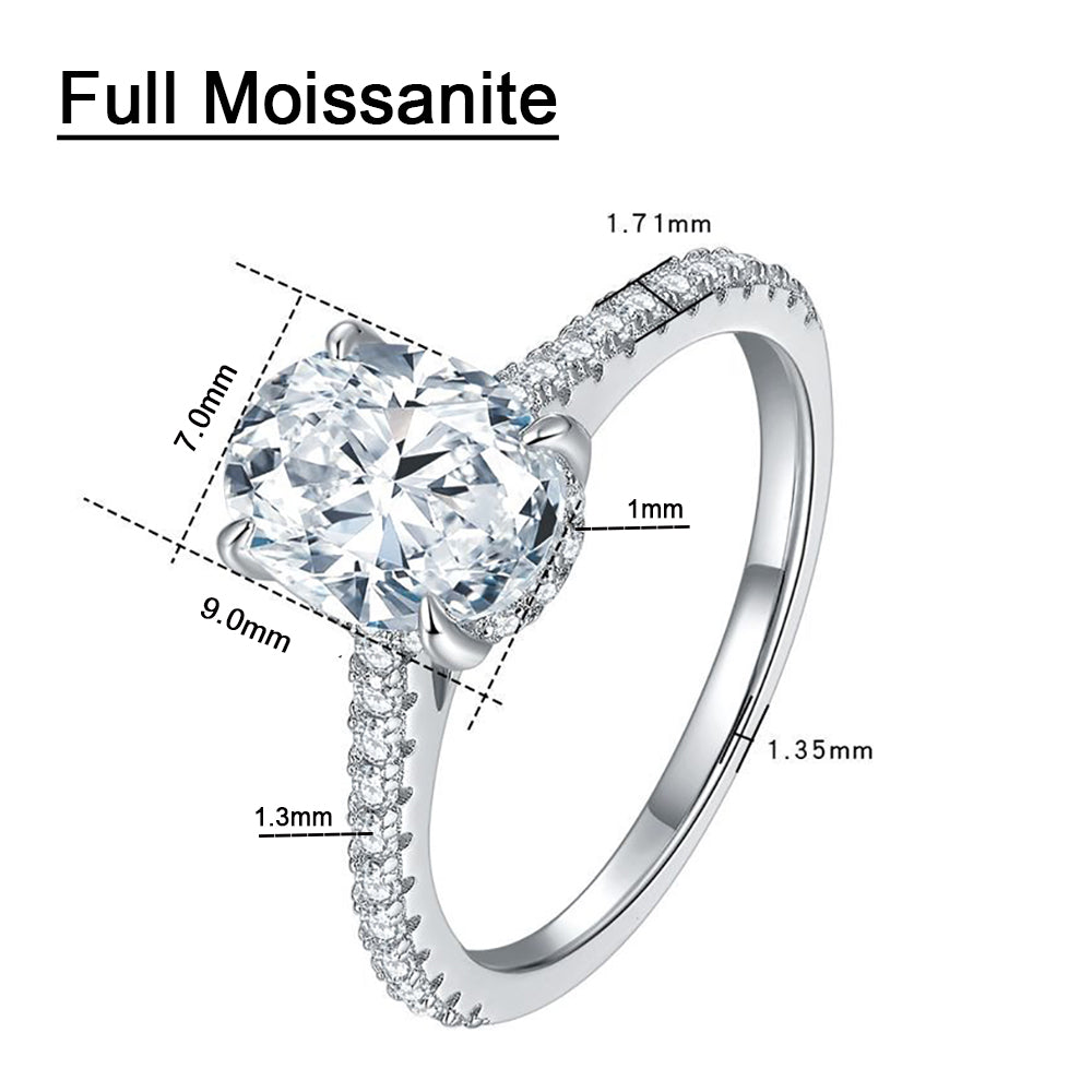 Oval Cut. Luxury Full Moissanite Engagement Rings. 2.0 Carat. D VVS1.