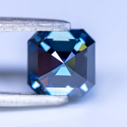 Colored Moissanite Gems. Royal Blue Color. Asscher Cut. 1.0 To 5.0 Carat.