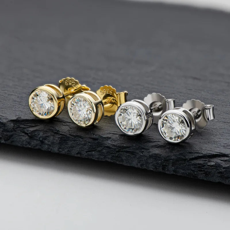 Moissanite Stud Earrings. 1.0 Carat. D VVS1. 18K Gold Plated Silver.