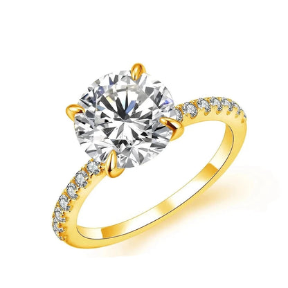 Gold Moissanite Engagement Rings. Round Cut. 3.0 Carat. D VVS1.