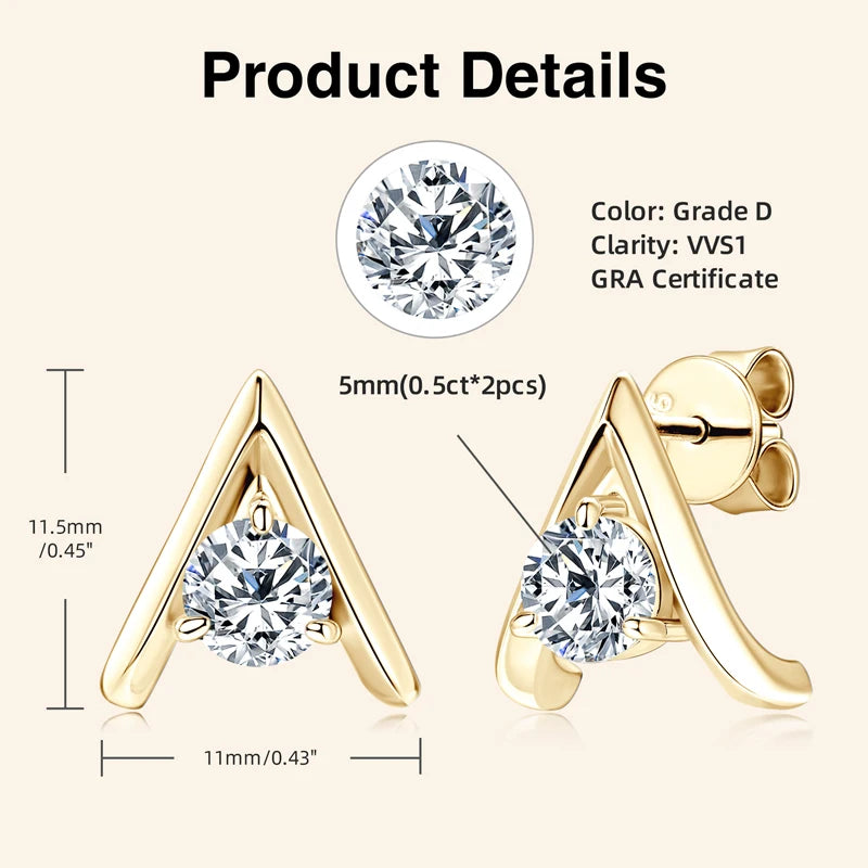 Elegant Moissanite Diamond Stud Earrings 0.50 Carat.
