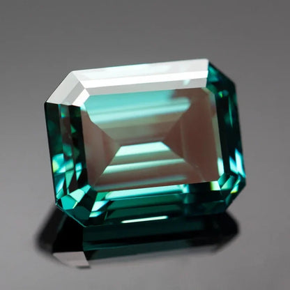 Emerald Cut Moissanite Gemstone. Green Emerald Color.