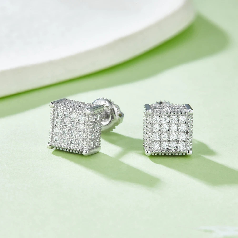 Shop HipHop Moissanite Earrings. 18K Gold Plated Silver.