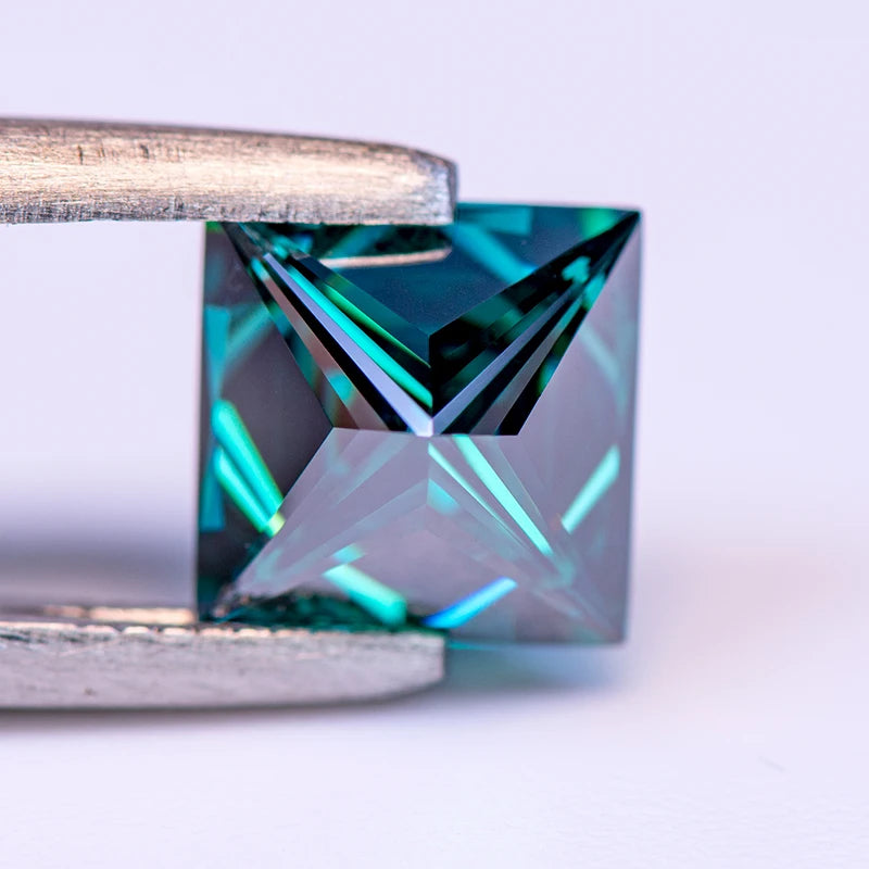 Loose Moissanite. Emerald Green Color. Princess Cut. 1.0 To 5.0 Carat.