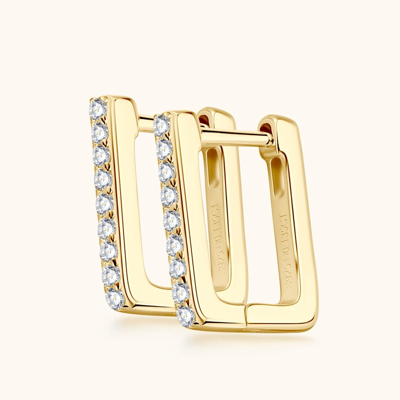 Square Shaped Moissanite Earrings. 18K Gold Plated Silver